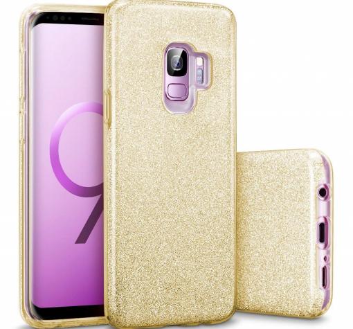 Силиконов калъф / гръб / TPU за Samsung S9 G960 - златист / брокат