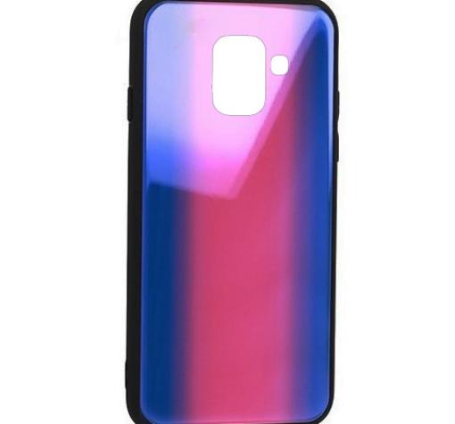 Луксозен стъклен твърд гръб Vennus за Samsung A6 2018 - преливащ / синьо и розово