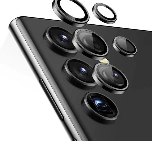 Стъклен протектор с метални рингове за задна камера за Samsung S25 Ultra - черен