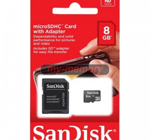Карта памет Micro SDHC Card SanDisk 8GB + Micro SD Adapter