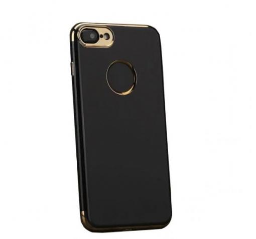Луксозен силиконов калъф / гръб / TPU Metal Line за Apple iPhone 7 - черен / златист кант