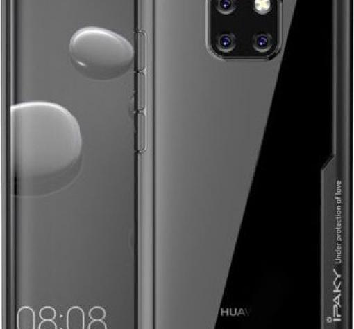 Луксозен твърд гръб IPAKY за Huawei Mate 20 Pro - прозрачен / силиконов черен кант
