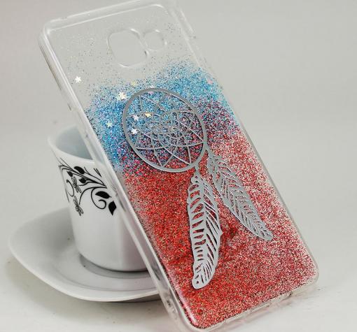 Луксозен твърд гръб Mopal със силиконов кант за Samsung A3 2016 A310 - капан за сънища / син и червен брокат
