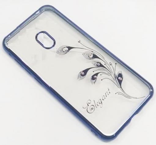 Луксозен силиконов калъф / гръб / TPU / Elegant с камъни за Nokia 2.2 - прозрачен със син кант / перо