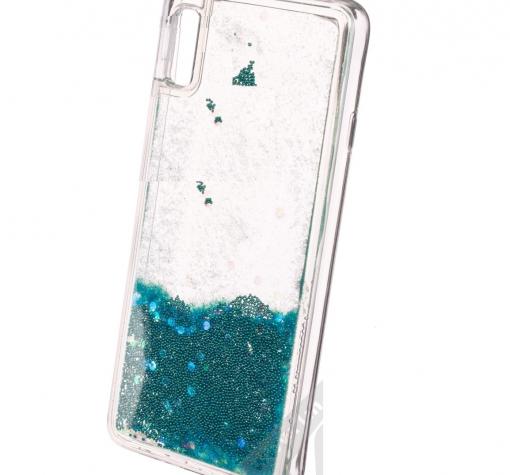 Луксозен твърд гръб 3D Water Case за Apple iPhone X / iPhone XS - прозрачен / течен гръб с брокат / тюркоазен