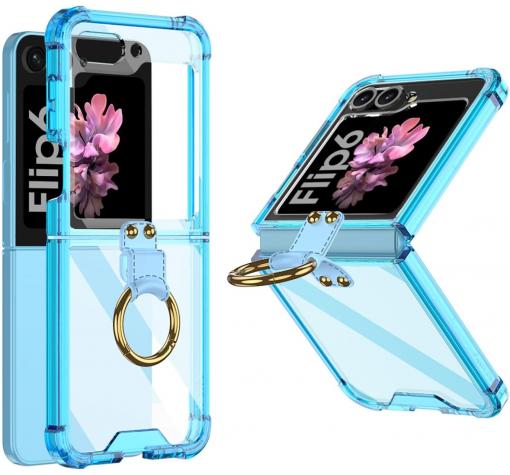 Луксозен удароустойчив гръб / кейс / Ring Case за Samsung Z Flip 6 - син / прозрачен