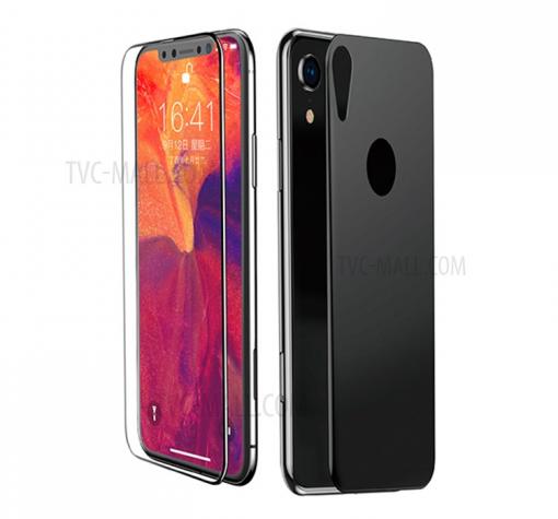 3D full cover Tempered Glass Screen Protector Baseus за Apple iPhone XR / Извит стъклен скрийн протектор Baseus за Apple iPhone XR - черен / лице и гръб