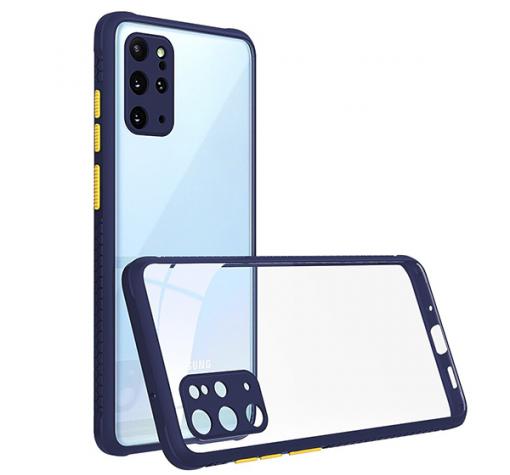 Луксозен твърд калъф / гръб Shockproof за Samsung A72 / A72 5G - прозрачен / тъмно син кант
