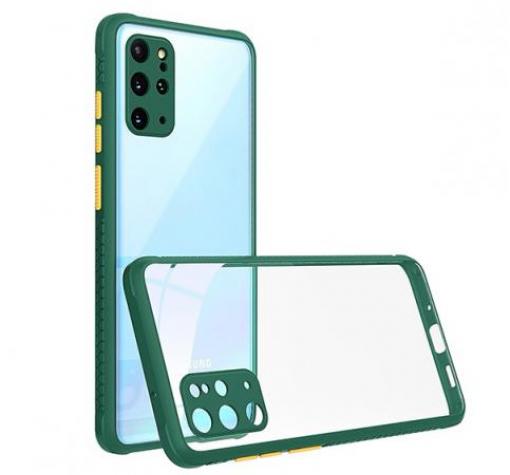 Луксозен твърд калъф / гръб Shockproof за Huawei P Smart 2021 - прозрачен / зелен кант