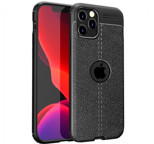 Луксозен силиконов калъф / гръб / TPU Auto Focus 360° за Apple iPhone 12 Pro Max 6.7"- черен / имитиращ кожа