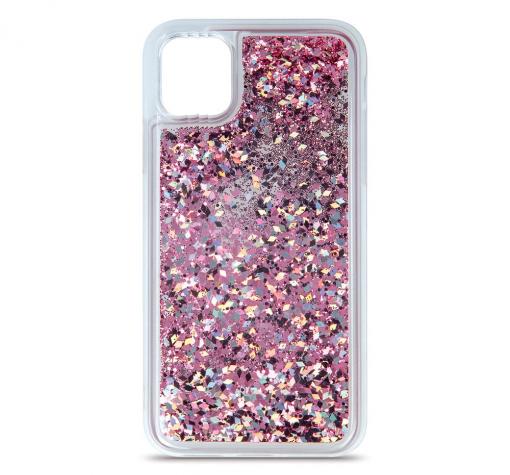 Луксозен твърд гръб 3D Water Case за Apple iPhone 12 /12 Pro 6.1'' - прозрачен / течен гръб с брокат / розов