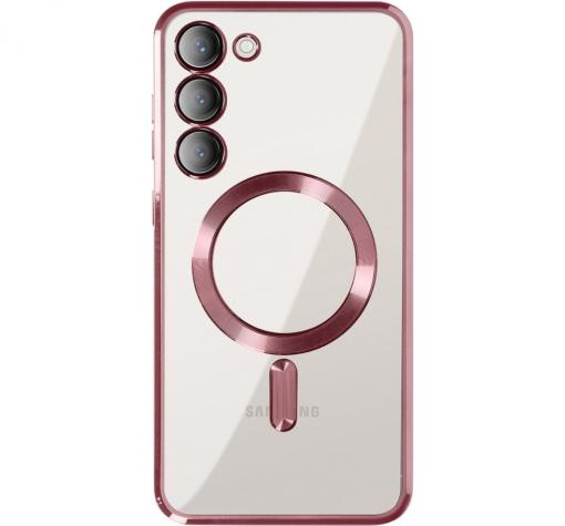 Силиконов калъф / гръб / Clear Case с безжично зареждане MagSafe кейс за Samsung A37 - прозрачен кейс с протектори за камерите розов кант