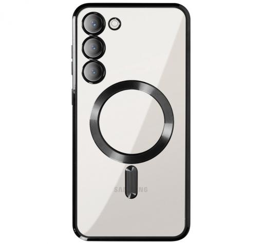 Силиконов калъф / гръб / Clear Case с безжично зареждане MagSafe кейс за Samsung S24 FE - прозрачен с протектори за камерите черен кант