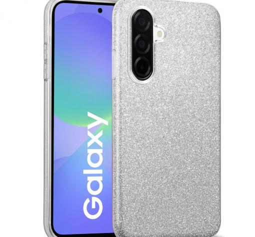 Силиконов калъф / гръб / кейс за Samsung A17 - сребрист / брокат