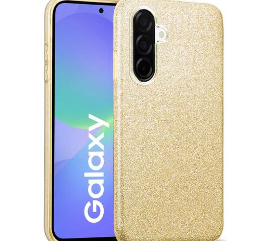 Силиконов калъф / гръб / кейс за Samsung A57 - златист / брокат