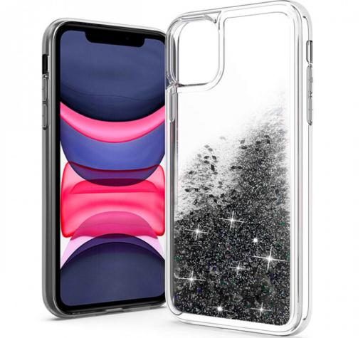 Луксозен твърд гръб 3D Water Case за Samsung A10 - прозрачен / течен гръб с брокат / черен