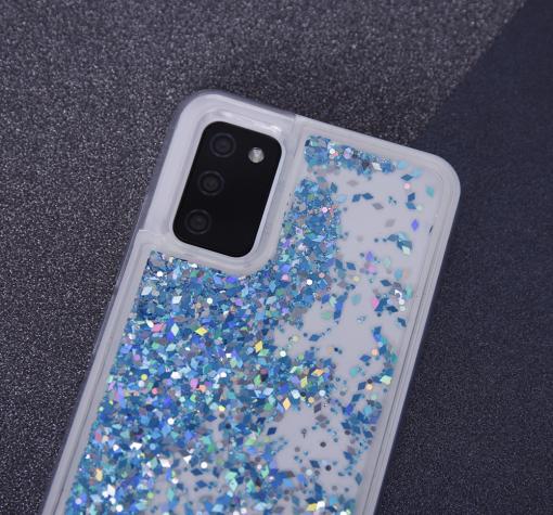 Луксозен твърд гръб / кейс / 3D Water Case за Samsung A14 4G / A14 5G - прозрачен кейс с течен брокат / син