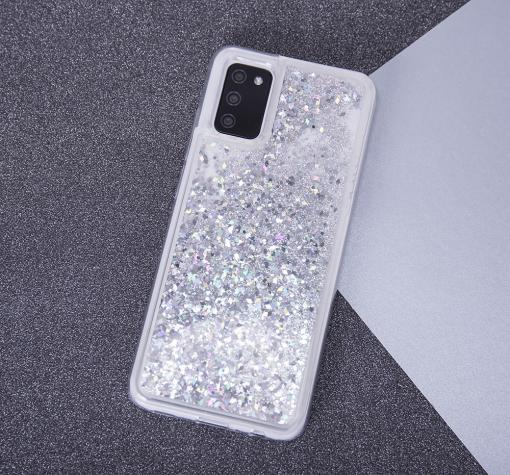 Луксозен твърд гръб 3D за Samsung S8 G950 - прозрачен / сребрист брокат /