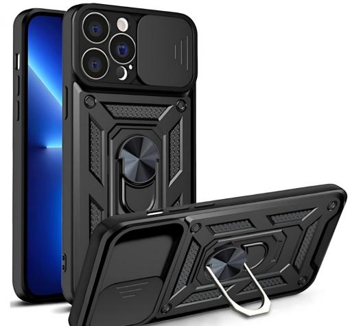 Силиконов твърд гръб TPU кейс Slide Camera Case Magnetic Finger Ring Car Holder за iPhone 16 Pro