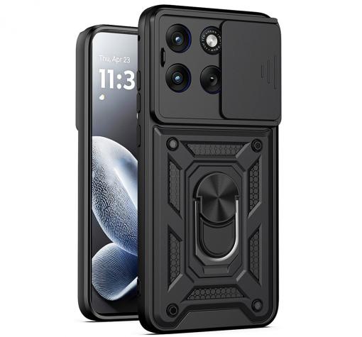 Удароустойчив твърд гръб / Кейс Defender Armor Ring Magnetic Holder lens cover Motorola Moto Edge 70 Fusion - черен