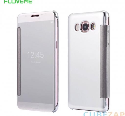 Луксозен калъф Clear View Cover с твърд гръб за Samsung J5 2016 J510 - сребрист