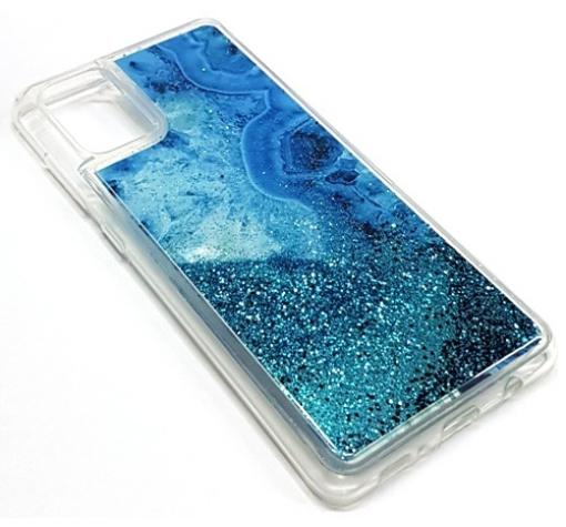 Луксозен силиконов калъф / гръб / tpu 3D Water Case със стойка за Samsung A51 - мрамор / син брока