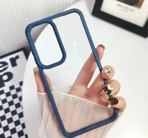 Луксозен твърд гръб / кейс / Simple Case за Samsung A16 - прозрачен / синя силиконова рамка