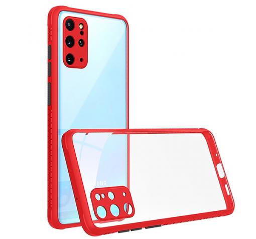 Луксозен твърд калъф / гръб Shockproof за Samsung A20s - прозрачен / червен кант