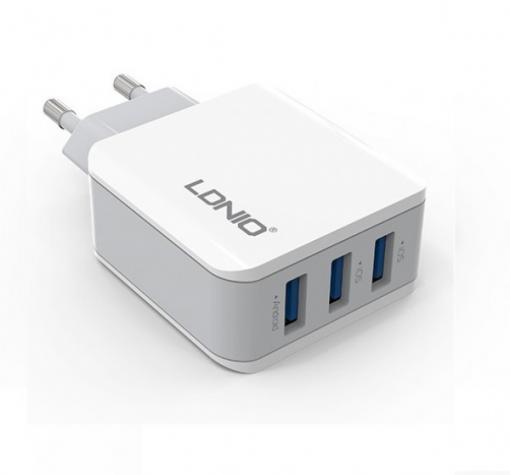 Универсално зарядно устройство LDNIO A3301 220V с три USB порта 5V / 3.1А за Samsung , Apple , LG , HTC , Sony, Nokia, Huawei , ZTE, BlackBerry и др. - бяло и сиво
