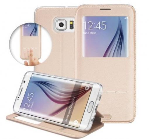 Луксозен калъф Flip тефтер със стойка S-View G-CASE за Samsung S7 Edge G935 - златист