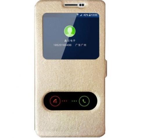 Кожен калъф Flip тефтер S-view със стойка за Apple iPhone 7 - Flexi / златен