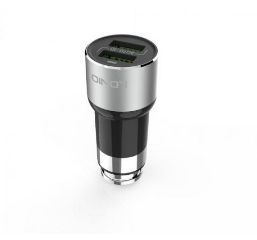 Зарядно за кола LDNIO C303 / DC 12V -24V / с 2 USB порта 3.6A за Samsung , Sony , HTC , Nokia , LG , Huawei, ZTE, Lenovo и др - черно и сребристо