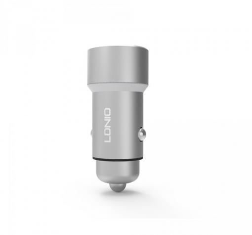 Зарядно за кола LDNIO C302 / DC 12V -24V / с 2 USB порта 3.6A за Apple iPhone 5 / iPhone 5S / iPhone SE / iPhone 6 / iPhone 6 Plus / iPhone 7 - сребристо