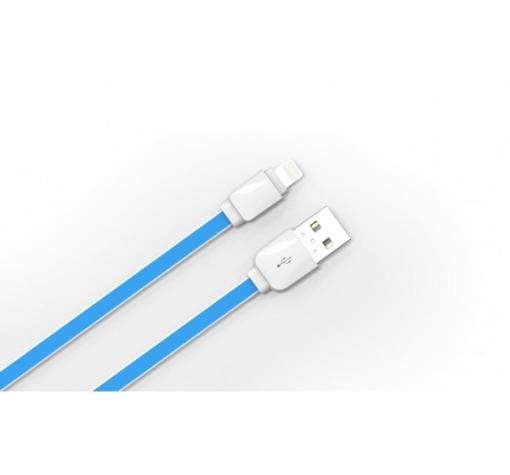 Оригинален USB кабел LDNIO XS-07A за Apple iPhone 5 / iPhone 5S / iPhone SE / iPhone 6 / iPhone 6 Plus / iPhone 7 - бяло и синьо / плосък