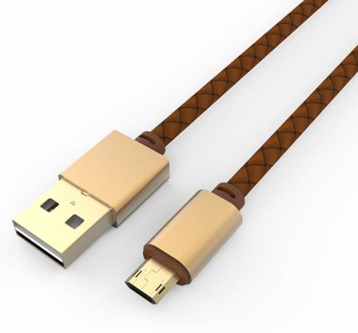 Оригинален USB кабел LDNIO Micro USB Cable LS-25 за Samsung, LG, HTC, Sony, Lenovo и други - златен / кожен