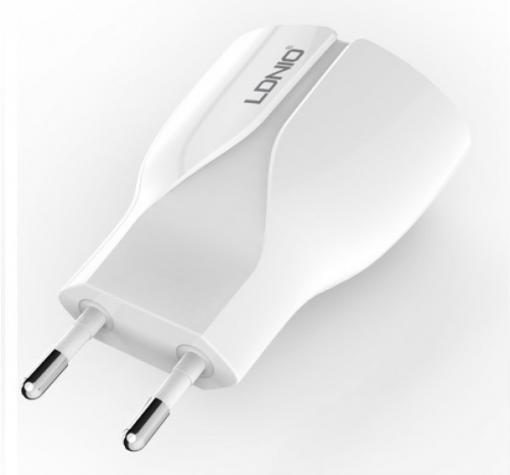 Оригинално зарядно устройство LDNIO A2271 220V с два USB порта 5V / 2.1A за Apple iPhone 5 / iPhone 5S / iPhone SE / iPhone 6 / iPhone 6 Plus / iPhone 7 - бяло и светло сиво