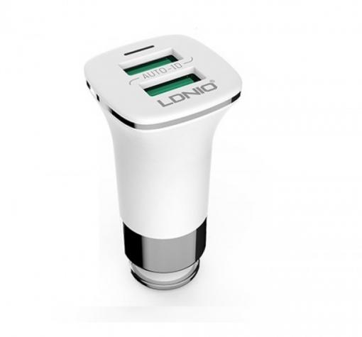 Зарядно за кола LDNIO C301 / DC 12V -24V / с 2 USB порта 5V / 3.6A за Samsung , Sony , HTC , Nokia , LG , Huawei, ZTE, Lenovo и др - бяло и сребристо