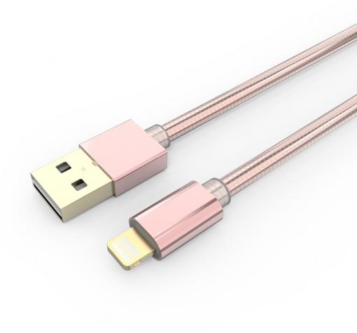Оригинален USB кабел LDNIO LS-24 за Apple iPhone 5 / iPhone 5S / iPhone SE / iPhone 6 / iPhone 6 Plus / iPhone 7 - Rose Gold / метален