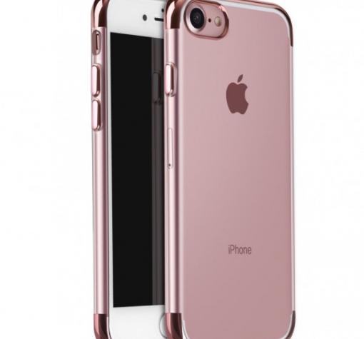 Луксозен ултра тънък силиконов калъф / гръб / TPU Ultra Thin Shining Case за Apple iPhone 6 / iPhone 6S - прозрачен / розов кант