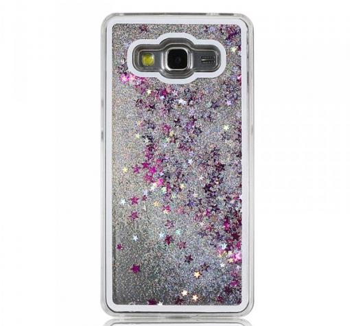 Луксозен твърд гръб 3D за Samsung J3 / J3 2016 J320 - прозрачен / сребрист брокат / звездички