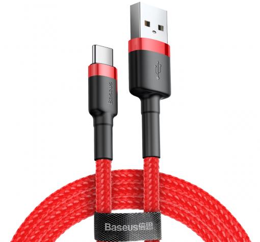 Оригинален USB кабел BASEUS Cafule Cable Type-C за зареждане и пренос на данни - червен