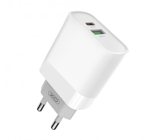 Универсално зарядно / адаптер / XO-L64 220V 18W PD3.0 /USB A + USB Type-C - бяло