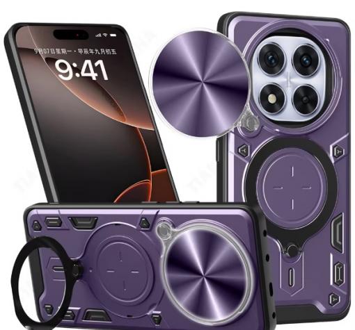 Удароустойчив гръб TPU кейс Slide Camera Case Magnetic Finger Ring Car Holder за Xiaomi Redmi Note 14 Pro - лилав