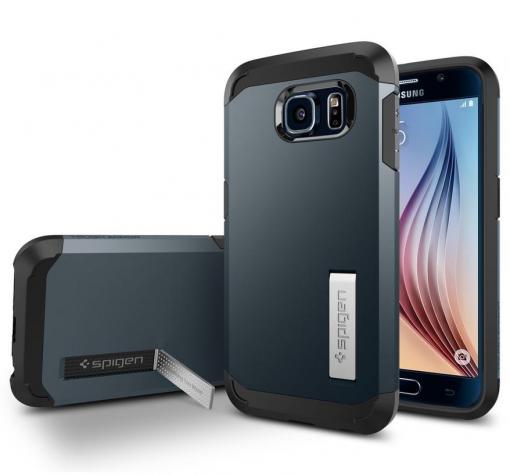 Tвърд гръб / капак / SGP Spigen TOUGH ARMOR за Samsung S6 Edge G925 - тъмно син / със стойка