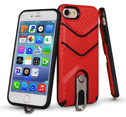 Луксозен твърд гръб ICONFLANG със стойка за Apple iPhone 7 / iPhone 8 - червен / carbon