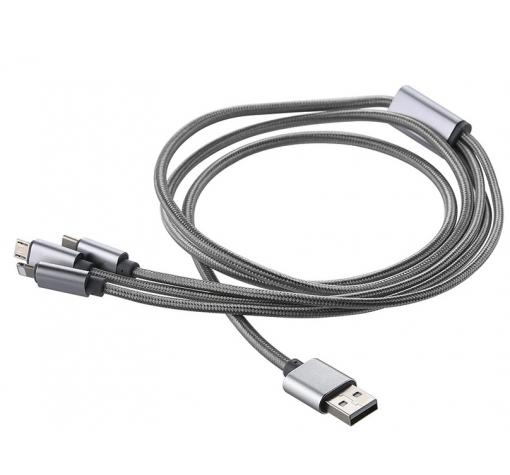 USB кабел 1.2М 3 в 1, Micro USB, Type C и iPhone Lightning