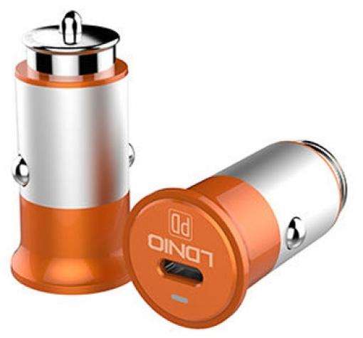 Зарядно за кола LDNIO C61 12V-24V с 1 USB порт / Type-C към Type-C - сребристо