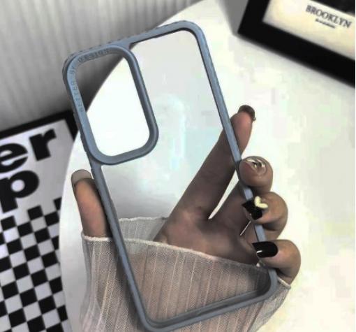 Луксозен твърд гръб / кейс / Simple Case за Samsung A16 - прозрачен / сива силиконова рамка
