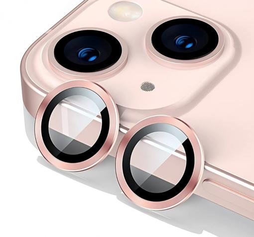 Стъклен протектор с метални рингове за задна камера Apple iPhone 15 / iPhone 15 Plus - розов