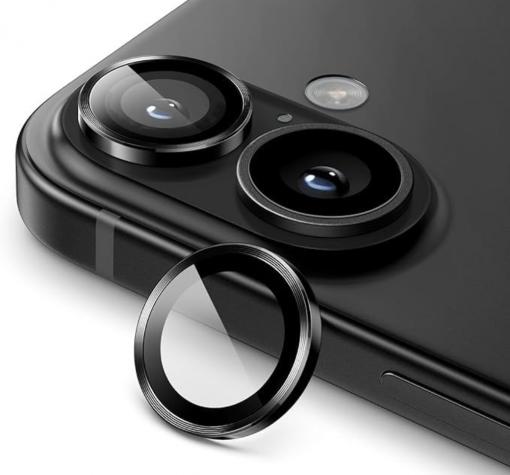Стъклен протектор / 5D Tempered Glass Camera Lens / за задна камера на Apple iPhone 16 (6.1) - метални рингове / черен